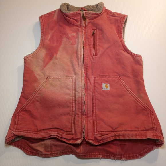 Carhartt Jackets & Coats Pink Carhartt Vest Sherpa Lined Sz Small Poshmark